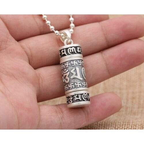 999 sterling Silver Om Mani Padme Hum Surangama Mantra pray pendant locket charm jewelry for men women gift A4831