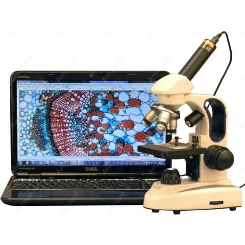 Lights Compound Microscope--AmScope 40X-1000X Cordless LED Top & Bottom Lights Compound Microscope + 1.3MP Camera M158C-2L-E1