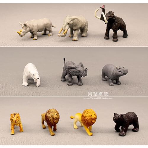 Wild Animal Miniature Model African Lion Elephant Rhinoceros Hippo Black Bear Tiger Ornaments Action Figure Figurine Model Toys