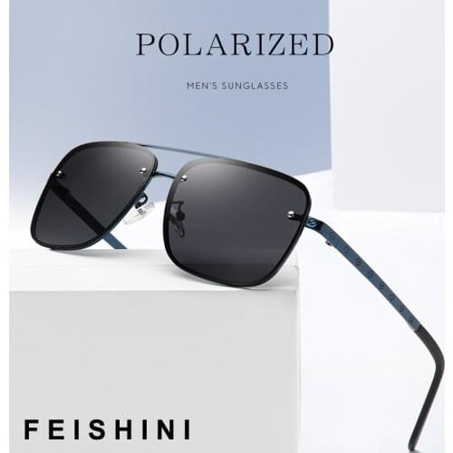 Feishini 2021 Retro Square Sunglasses Men Polarized Brand Designer Driver Safety Rimles Outdoor Eyewear Man Shades UV Protection