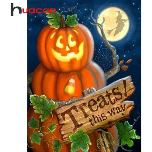 Huacan Full Square Diamond Embroidery Mosaic Pumpkin Halloween Diamond Painting Cross Stitch Handmade Home Decor