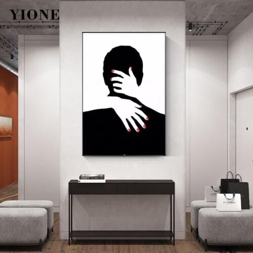 Wall Art Painting Black and White Silhouette Lover Kiss Poster Canvas Print Picture Decorative Paintings for Bedroom Living Room