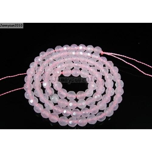 Natural Rose Quart-z Gems Stones 4mm Faceted Round Spacer Loose Beads 15'' Strand for Jewelry Making Crafts 5 Strands/Pack