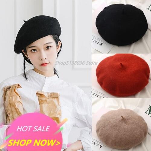 New Women Winter Hat Beret Female Wool Cotton Blend Cap 23 Color New Womans Hat Caps Black White Gray Pink Boinas De Mujer