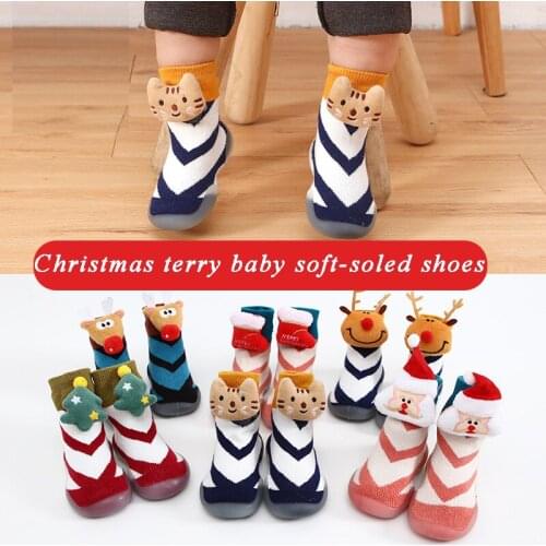 New Christmas Baby Toddler Non-slip Indoor Floor Anti-slip Slippers Babys Outdoor Breathable Cotton Thick Woolen Shoes