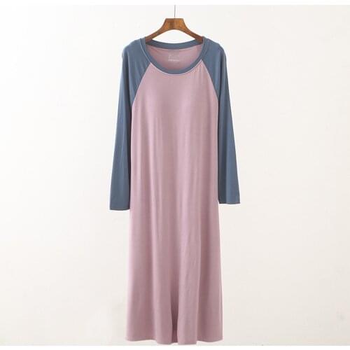 Fdfklak New Loose Sleeping Dress Nighty Night Wear 2021 Spring Autumn With Chest Pad Nightdress Long Sleeve Sleepwear Woman