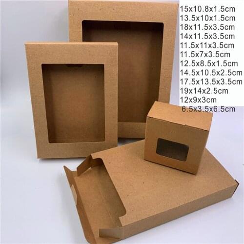 10 Pcs Kraft Box Vintage color Kraft paper gift box package with clear pvc window candy favors arts&krafts display package box