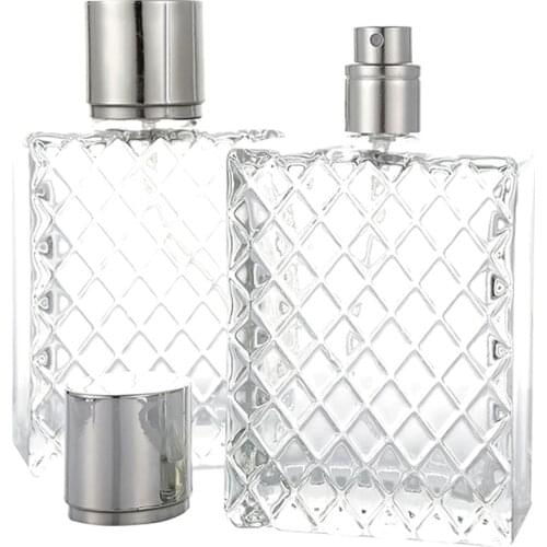 100ml Square Grids Portable Clear Travel Refillable Perfume Glass Empty Bottle Portable Travel Cosmetic Container Perfume Bottle