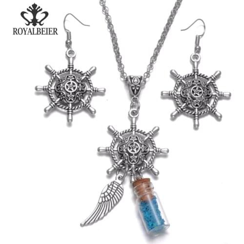 RoyalBeier 2017 Snap Button Dangle Earrings Silver Color Anchor Rudder Theme Drop Earrings For Women Jewelry Accessories