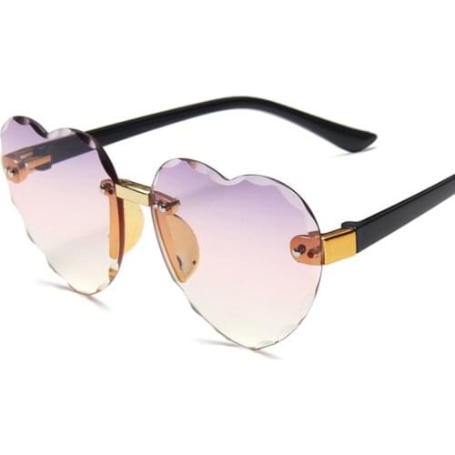 Heart Rimless Frame Sunglasses Car Driving Children Kids Gray Pink Red Lens Fashion Boys Girls Uv400 Protection Eyewear