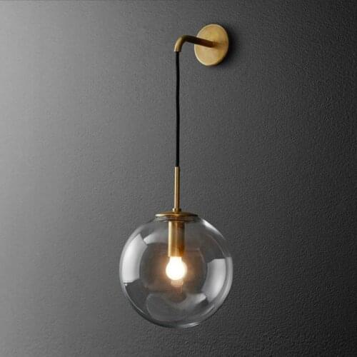 Glass Ball LED Wall Lamp Retro Simple Nordic Style Bedroom Beside LED Wall Light For Living Room Corridor Staircase Lighting