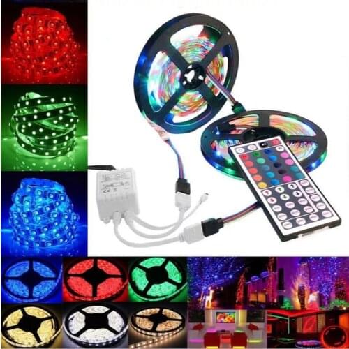 LED Strips Lights RGB 5050 SMD 2835 Flexible Not Waterproof Tape Diode Backlight 5M 10M 15M DC 12V 44 Key Remote Control+Adapter