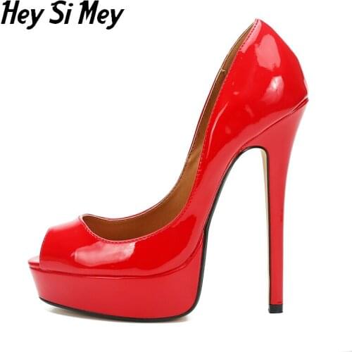Heysimey Women Pumps 2021 Spring Autumn New Thin Heels Peep Toe High Heels Patent Leather Waterproof Platform Female Party Shoes