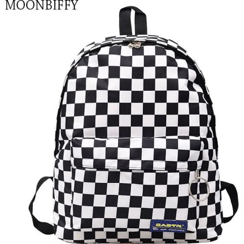 Unisex Plaid Nylon Female Travel Daypack Laptop Backpack Book Schoolbags Feminina School Casual Rucksack Women Bag