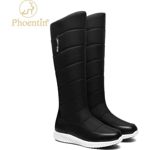 Phoentin waterproof snow boots platform 2021 winter slip on knee high boots female Russia warm shoes plus size 44 black FT1197