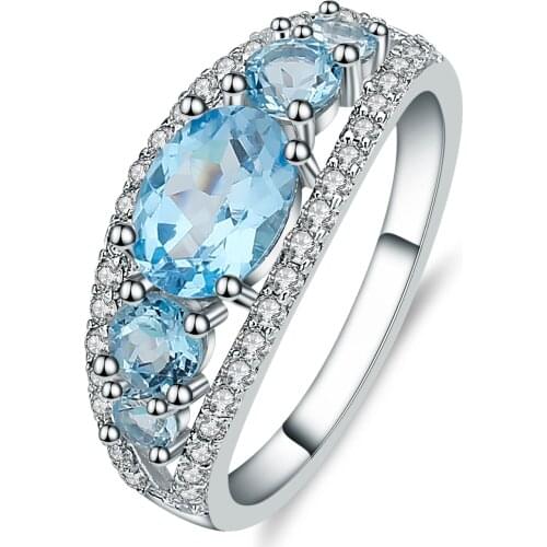 GEMS BALLET 2.55Ct Classic Natural Blue Topaz Gemstone Rings 925 Sterling Silver Oval Shape Ring For Women Fine Jewelry