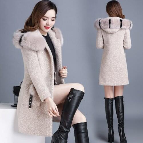 KMETRAM 2020 Faux Fur Coat Female Woolen Coats Winter Jacket Women Fur Collar Thicken Parka Women Korean Long Jackets 4xl MY4281