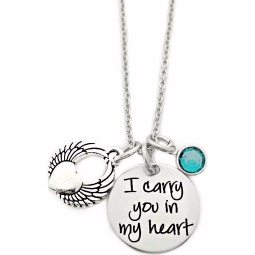 10PCS Newest Design Lettering I carry you in my heart Pendant Necklace Jewelry Wing And Mermai Green Crystal Necklace Jewelry