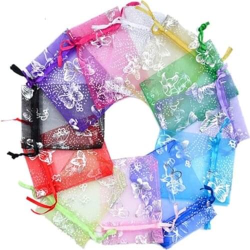 100pcs 10x12cm Butterfly Organza Bag Jewelry Packing Drawstring Bag Pouch Christmas Wedding Voile Gift Bag