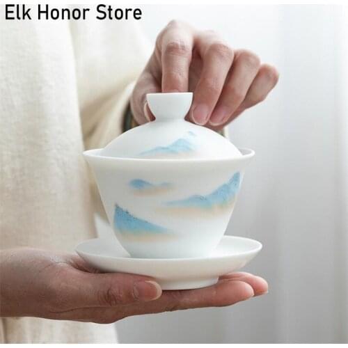 160ML Ceramic Whiteware Cover Bowl Kung Fu Tea Set Tea Cup Tea Bowl Large Single Household Handmade Tea Making Device Gaiwan