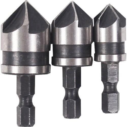3Pcs 1/4" Hex 12mm 16mm 19mm Countersink Power Drill Bit Bore Set For Wood Metal
