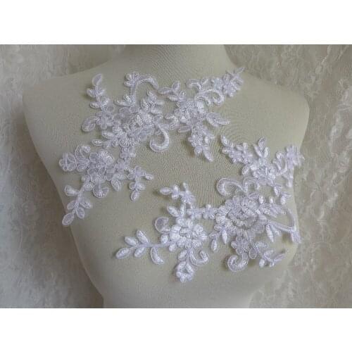 5 Pairs Royal Blue/Ivory White Lace Applique With Corded Embroidery Lace Fabric Sewing Patchwork DIY Accessories, Home Decor