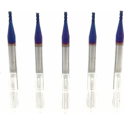 5PCS 1.5mm End Mill 50mm Long HRC65 4 Flute D1.5x4x4x50L Fattened End Mills Straight Slim Shank nACo-Blue Coated Milling Cutter