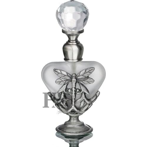 Promotion!H&D Vintage Heart Shape Empty Refillable Metal Glass Perfume Bottle Stopper Gift Elegantly Dragonfly Perfume Bottle