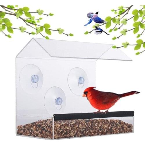 Acrylic Wild Bird Feeder Window Viewing Tray Pet Water Feeder Transparent Birdhouse with Suction Cup Mount