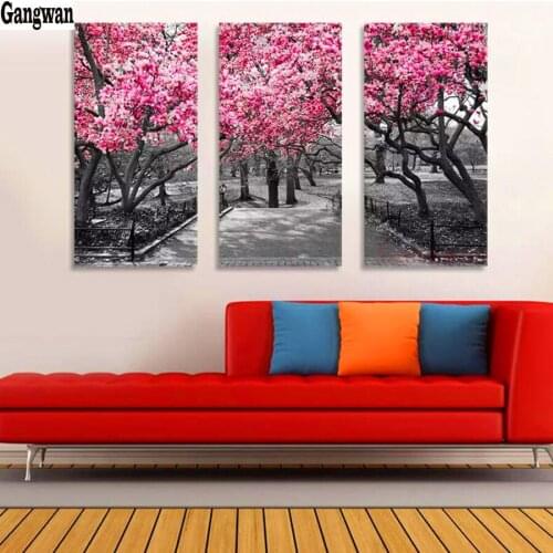 5d Diy Diamond Painting black white pink tree scenery embroidery Diamond Cross Stitch Europe art Home Decor 3 pcs Diamond decor