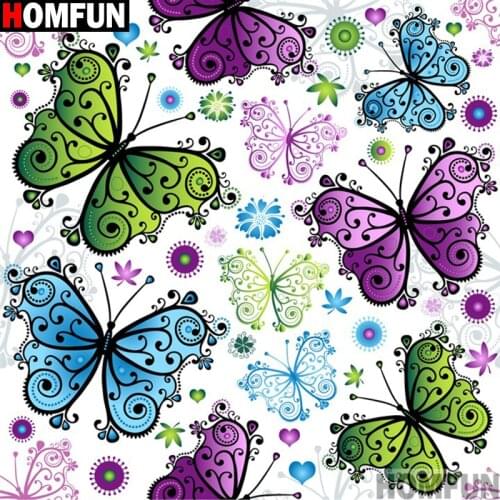 HOMFUN Full Square/Round Drill 5D DIY Diamond Painting "Animal butterfly" 3D Embroidery Cross Stitch 5D Decor Gift A13329