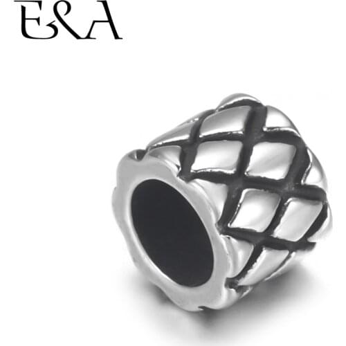 4pcs Stainless Steel Drum Bead Charms 5.5mm Large Hole for Leather Jewelry Bracelet Making Metal Beads DIY Supplies Parts