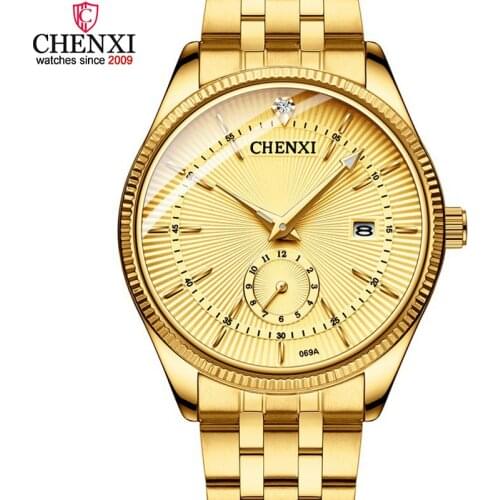 CHENXI Gold Watch Men Luxury Business Man Watch Golden Waterproof Unique Fashion Casual Quartz Male Dress Clock Gift 069IPG