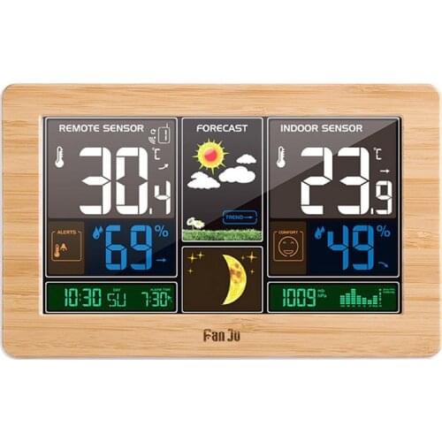 FanJu Weather Station Digital Large Thermometer Hygrometer Barometer Indoor Outdoor Wireless Sensor Tools Wall Table Clock