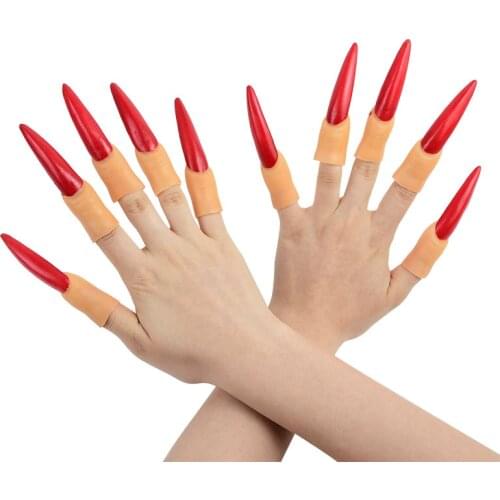 Halloween Decor Black Red Witch Finger Rubber Nose Human Costume Prop Toys Fake Fingers Witch Nail Set Cover Halloween Supplies