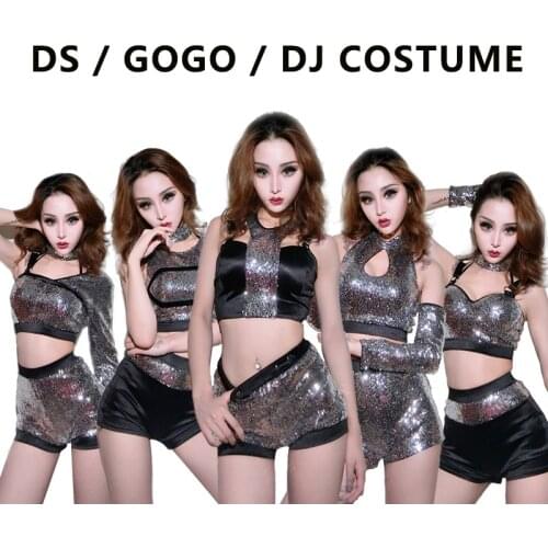 Sexy GoGo Dance Costume Women Singers Stage Clothes Cheerleading Dance Wear Sequin Cosutme Bar DJ DS Jazz Dance Costume VDB774