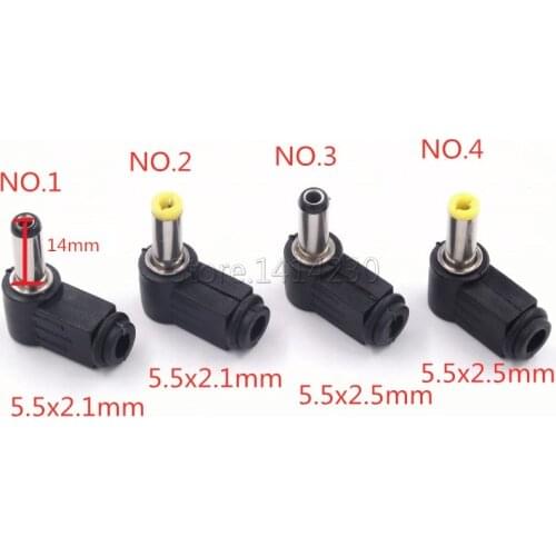 Hot Sale Jack Adapter 90 Degree Male 5.5x2.1mm 5.5x2.5mm length 14mm DC Power Male Plug
