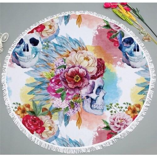Hap-deer Large Bath Towel for Beach Thick Round 3d sugar Skull Printed Beach Towel Fabric Compressed Towel Tapestry Yoga Mat