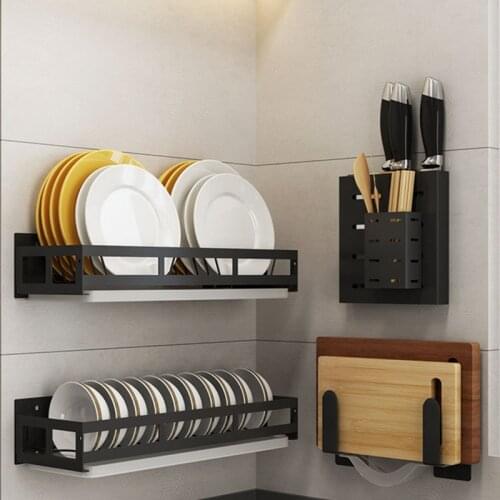 Stainless steel kitchen rack wall-mounted wall free punching pot cover knife cutting board frame seasoning storage rack supplies