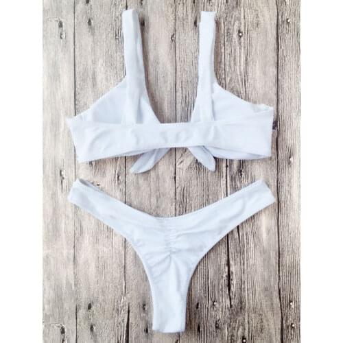 Summer Women Solid Knot Bandage Push Up Padded Bra Bikini Set 2018 Hot Bathing Suit Beach Swimwear