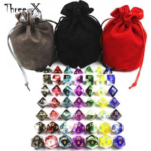 Best Price 7 Sets of Transparent Mix Opaque Color Polyhedron Rpg Dnd Gaming Dice with A High Quality Portable Bag for Game