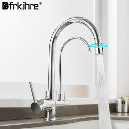 Matte Black Filtered Crane For Kitchen Spray 360 Rotation Water Filter Tap Dual Handle Three Ways Sink Mixer Kitchen Faucet
