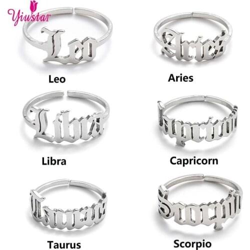 Minimalist Open Gold 12 Star Sign Finger Ring Birthday Jewelry Wedding Gift Personality Womens Twelve Constellation Ring Viking