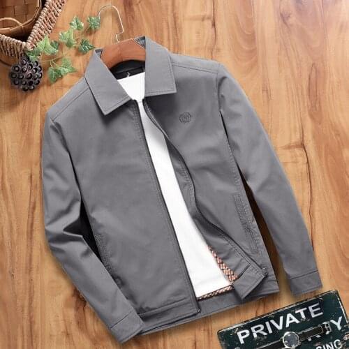 Men new Turn-down collar Jacket, middle-aged thin cotton dad casual Outerwear Long Sleeve zipper Plus Size Coats solid color