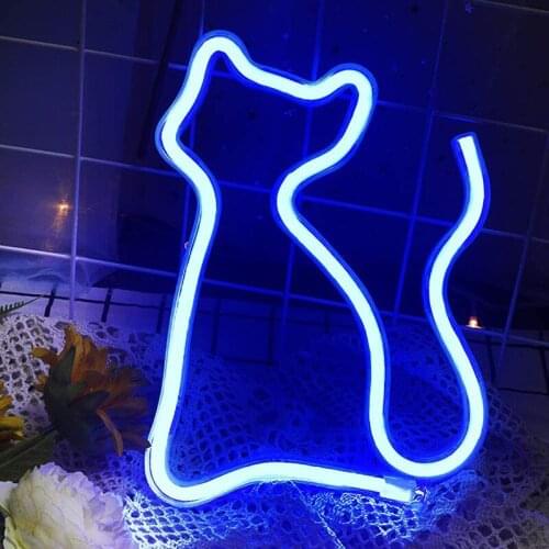 Cute Cat Shape Neon Sign USB/Battery Powered Always on Hanging Home Atmosphere Decoration LED Night Lights for Wall Dropship