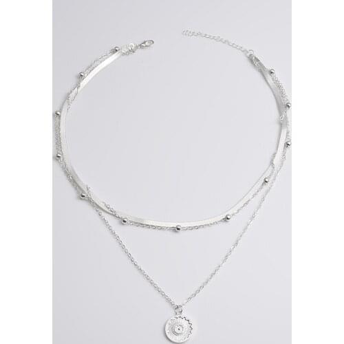 2021 Summer New Style Lotus Necklaces Jewelry Girl Silver Color Bohemia Alloy Necklace Multilayer Chain For Women Link Chain