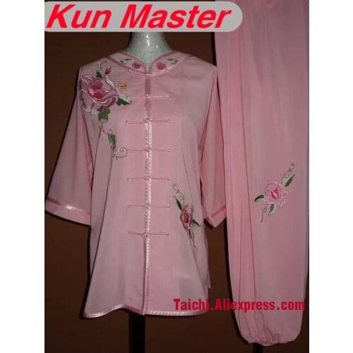 Custom Tai Chi Performance Uniform Embroidery Pink Short Sleeve Martial Art Clothing For Kung Fu Accord Your Height And Weight