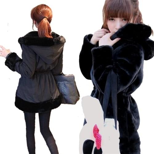 Two Wear Women Winter Jackets Warm Thick Faux Fur Coat Parka Ladies Midi Long Hooded Jacket Double Coats Outwear Plus Size A1141