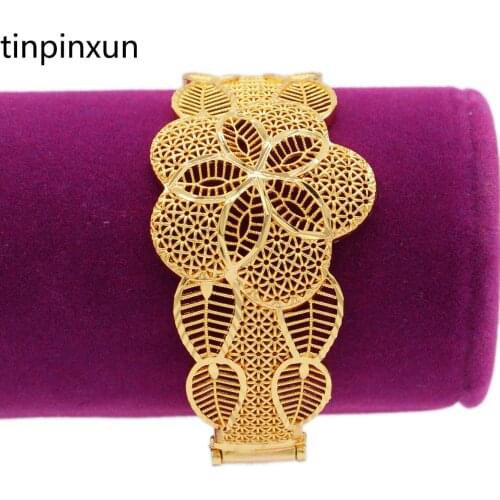 PINXUN Flowers Bangles for Women Wedding Jewelry Gold Color Dubai Cuff Bracelet India Middle east Party Gifts