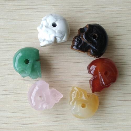 Fashion top quality assorted natural stone carved skull head charms pendants fit necklace jewelry making 6pcs/lot wholesale